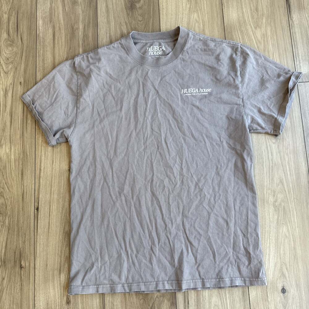 Huega House Shirt Mens Medium Tan Cherish The Little Things Logo Graphic Tee